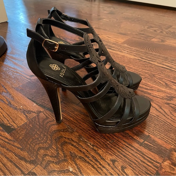 NWT Isola Platform Black Leather Heels - Picture 6 of 6